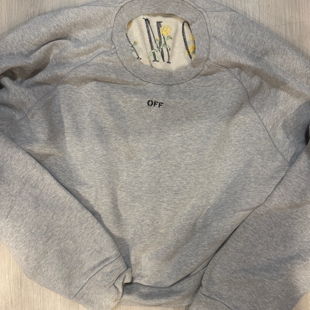 Off-White Light Gray Crewneck Sweater with “Woman” Logo on the back
